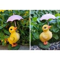 Shudehill Dilly and Dally Puddle Ducks Sitting with Umbrella Garden Ornament