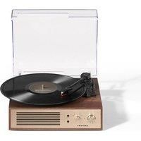 Crosley Miles Vinyl Record Player with Speakers - 3 Speed Bluetooth Turntable, Built-in Stereo Speakers, Aux Output - Elegant Wood & Gold Design - Play 33/45/78 RPM Records or Stream Music