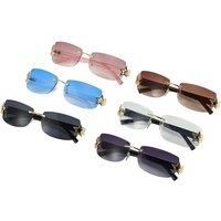 Unisex Blue Frameless Oval Sunglasses With Five-Pointed Star Detail And Uv Protection - 6 Colours