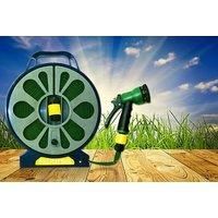 50ft Anti-Kink Garden Hose with 7-Setting Spray Nozzle & Portable Reel