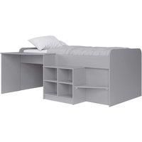 Children Child Single Storage Mid Sleeper with Built in Desk Bookcase White Grey