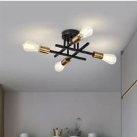 Modern Semi Flush Mount Ceiling Light Fixture Black & Gold 4 Lights Sputnik Close to Ceiling Light