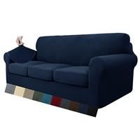 MAXIJIN 3 Piece Newest Jacquard Couch Covers for 2 Seater Super Stretch Non Slip Love Seat Couch Cover for Dogs Pet Friendly Elastic Furniture Protector Loveseat Slipcovers (2 Seater, Navy Blue)