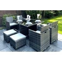 8 Seater Rattan Garden Furniture Set With Fire Pit Table - Left Or Right Corner
