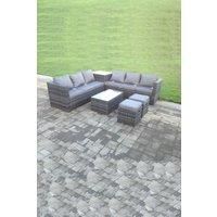 Fimous 6 Seater High Back Grey Rattan Corner Sofa Set Square Coffee Table Garden Furniture Outdoor