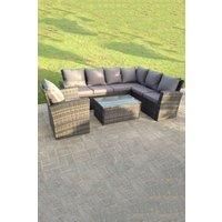 Fimous 4 Seater Rattan Square Dining Table Chair Set Grey Mixed Patio Furniture