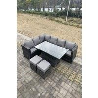 8 Seat Rattan Corner Sofa Set Adjustable Dining Table Table Footstools
