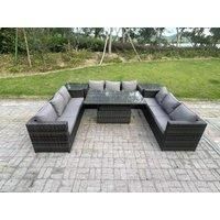 U Shape Rattan Sofa Set Adjustable Rising Dining Table With 2 Side Coffee Table