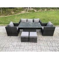 Rattan Set Rising Dining Table Lounge Sofa Set With Foostools 2 chairs
