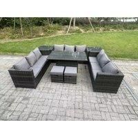 Fimous Rattan Square Coffee Table Outdoor Garden Furniture Patio Furniture with Glass Top£Dark Brown£