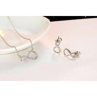 Infinity Necklace & Earring Set Made With Fine Cut Crystals - Silver