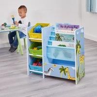 Kids Storage Unit with Book Display and 3 Storage Fabric Bins Animal Themed