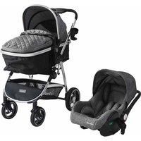 Bambico 3 In 1 Deluxe Pushchair Stroller - Grey With Silver Trim