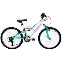 Basis Vogue Mountain Bike MTB Junior Girls Full Suspension 24" Wheel White Green