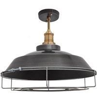 Brooklyn Step Flush Mount, 16 Inch, Pewter, Brass Holder, Cage