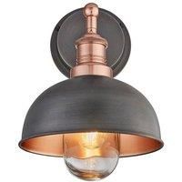 Brooklyn Outdoor & Bathroom Dome Wall Light, 8 Inch, Pewter & Copper, Copper Holder