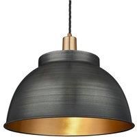 Sleek Dome Pendant, 17 Inch, Pewter & Brass, Brass Holder