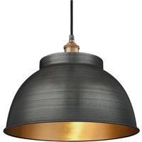 Brooklyn Outdoor & Bathroom Dome Pendant, 17 Inch, Pewter & Brass, Brass Holder