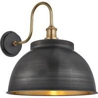 Swan Neck Outdoor & Bathroom Dome Wall Light, 17 Inch, Pewter & Brass, Brass Holder