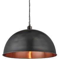 Industville - Brooklyn Dome Pendant - 24 Inch - Ceiling Light - Light Shade - Black/Copper/Grey Colour - Pewter Chain Material - 52.5 cm x 60 cm x 60 cm