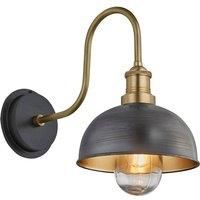 Swan Neck Outdoor & Bathroom Dome Wall Light, 8 Inch, Pewter & Brass, Brass Holder