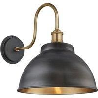 Swan Neck Outdoor & Bathroom Dome Wall Light, 13 Inch, Pewter & Brass, Brass Holder