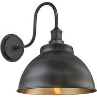 Industville - Swan Neck - Water & Weather Proof - Outdoor & Bathroom - Dome Wall Light - 13 Inch - Pewter & Brass/Pewter Material/Tube Glass