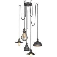Brooklyn 5 Wire Pendant, Pewter, Incl Shades