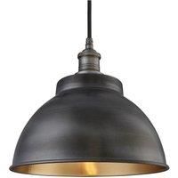 Brooklyn Outdoor & Bathroom Dome Pendant, 13 Inch, Pewter & Brass, Pewter Holder, Globe Glass