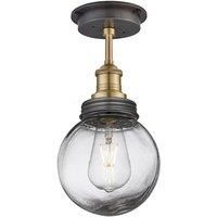 Industville - Brooklyn Outdoor & Bathroom Flush Mount - Brass/Pewter - Globe Glass
