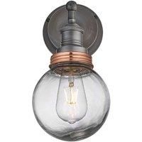 Brooklyn Outdoor & Bathroom Wall Light, Pewter Holder, Copper Ring, Globe Glass