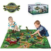 TEMI Dinosaur Toy Figure with Activity Play Mat & Trees, Educational Realistic Dinosaur Playset to Create a Dino World Including T-Rex, Triceratops, Velociraptor, for Kids, Boys & Girls