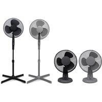 Adjustable Oscillating Pedestal & Desk Fan - Quiet, Energy-Saving, Modern Matt Grey/Black, 16" & 12" Options