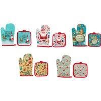 Christmas Pattern Oven Gloves - 5 Designs! - Blue