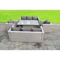 8 Seater Rattan Garden Furniture With Fire Pit In Light Or Dark Grey Colour