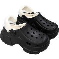 Womens Croc Inspired Fleece Lined Fuzzy Shoes In 4 Options - Black