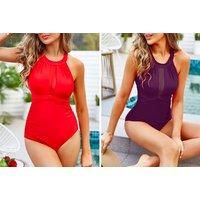 Halter Tummy Control Swimsuit - Purple, Red, Navy Or Black