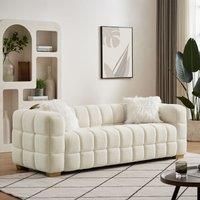 3 Seater Sofa, Teddy Fleece Fabric 210 CM Loveseat Couch with 2 Pillow