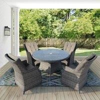 5 Pieces Aluminum Frame Outdoor Rattan Dining Set with Tempered Glass Top Table