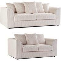 New Luxor Cream Fabric 3 Seater Sofa | Jumbo Cord Scatter Back Settee (Cream, 3 Seater)