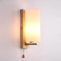 Wood LED Wall Lamp with Pull Wire Switches Bedside Light Bedroom Aisle Kitchen Living Room Decor