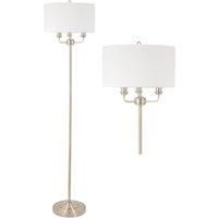 3 Light Antique Brass Floor Standard Light with Light Cream Fabric Shade