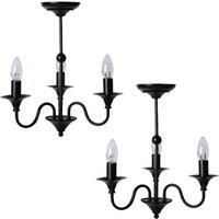 Pair of Modern Matt Black 3 Light Ceiling Chandelier Fitting Bedroom Hallway
