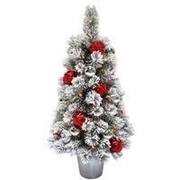 National Tree 3' Snowy Bristle Pine Christmas Tree With 50 Warm White Led Lights In A Burlap Base