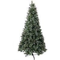 7' Shimmery Bristle Pine Tree Medium Hinged Tree With Cones & Silver Glitter