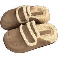 Unisex Khaki Miu Miu Lamb Wool Lined Warm Flat Slippers - Perfect For Autumn & Winter - 6 Sizes & 2 Colours