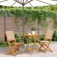 3 Piece Bistro Set Beige Fabric and Solid Wood