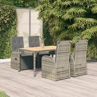 5 Piece Garden Dining Set Grey Poly Rattan&Solid Wood Acacia