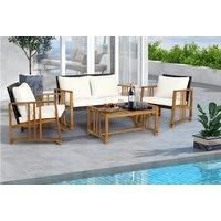 4-Seater Rattan Garden Furniture Set With Acacia Wood Frame