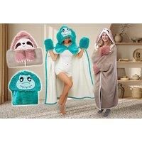Fluffy Animals Hooded Wearable Blanket - Sloth, Cow & More! - Teal